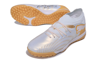 Puma Future 9 Ultimate TF Artificial Turf Soccer Shoes - White/Puma White/Gold Metallic