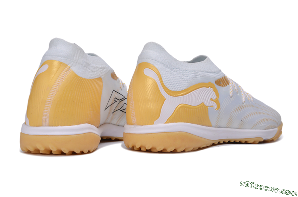 Puma Future 9 Ultimate TF Artificial Turf Soccer Shoes - White/Puma White/Gold Metallic 6