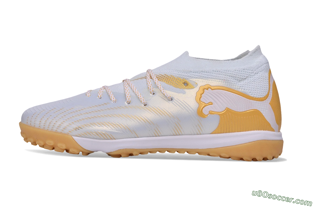 Puma Future 9 Ultimate TF Artificial Turf Soccer Shoes - White/Puma White/Gold Metallic 2