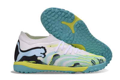 Puma Future 9 Ultimate TF Artificial Turf Soccer Shoes - White/Electric Blue/Acid Lime