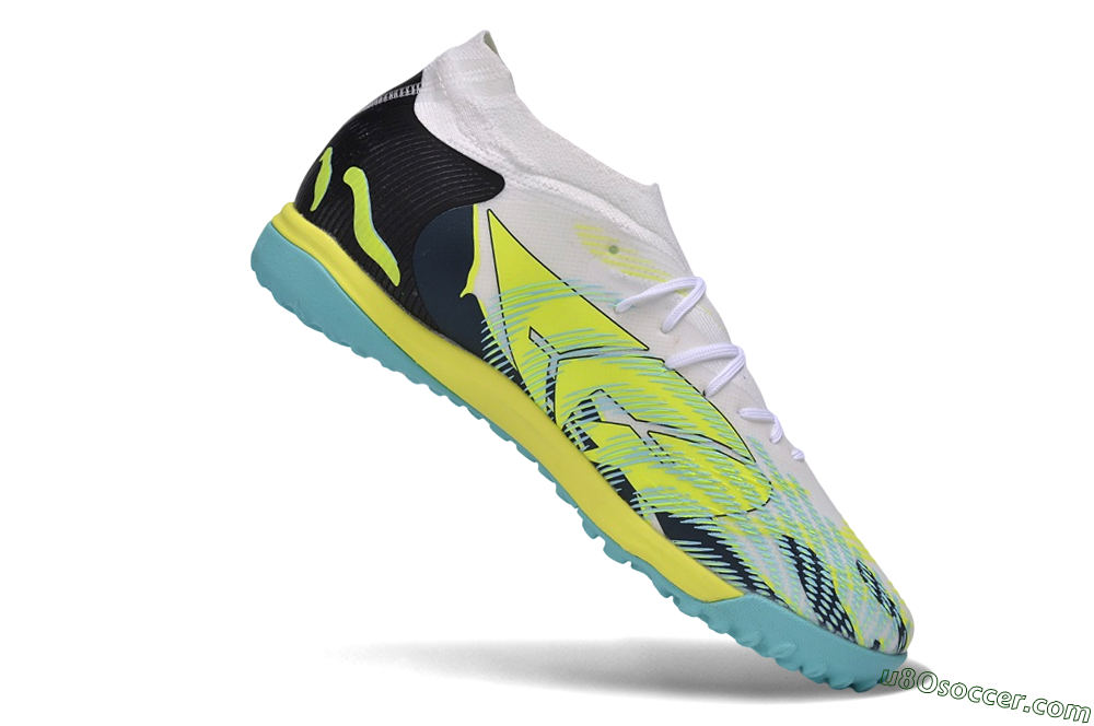 Puma Future 9 Ultimate TF Artificial Turf Soccer Shoes - White/Electric Blue/Acid Lime 4