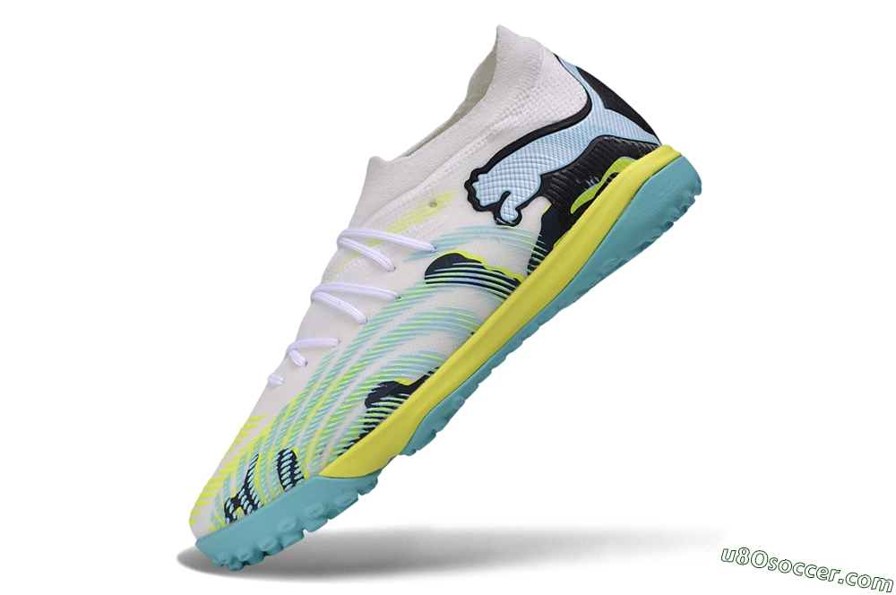Puma Future 9 Ultimate TF Artificial Turf Soccer Shoes - White/Electric Blue/Acid Lime 5