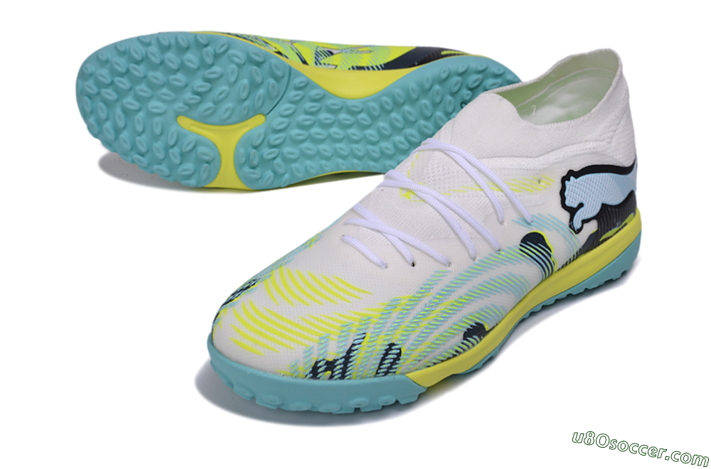 Puma Future 9 Ultimate TF Artificial Turf Soccer Shoes - White/Electric Blue/Acid Lime 3