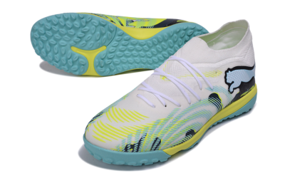 Puma Future 9 Ultimate TF Artificial Turf Soccer Shoes - White/Electric Blue/Acid Lime