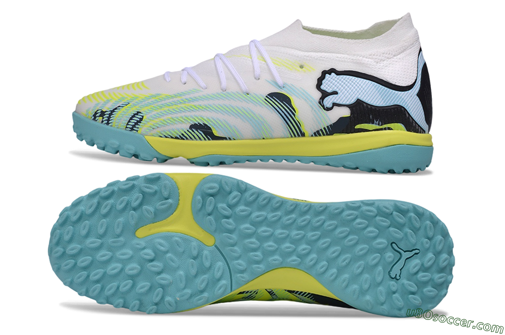 Puma Future 9 Ultimate TF Artificial Turf Soccer Shoes - White/Electric Blue/Acid Lime 0