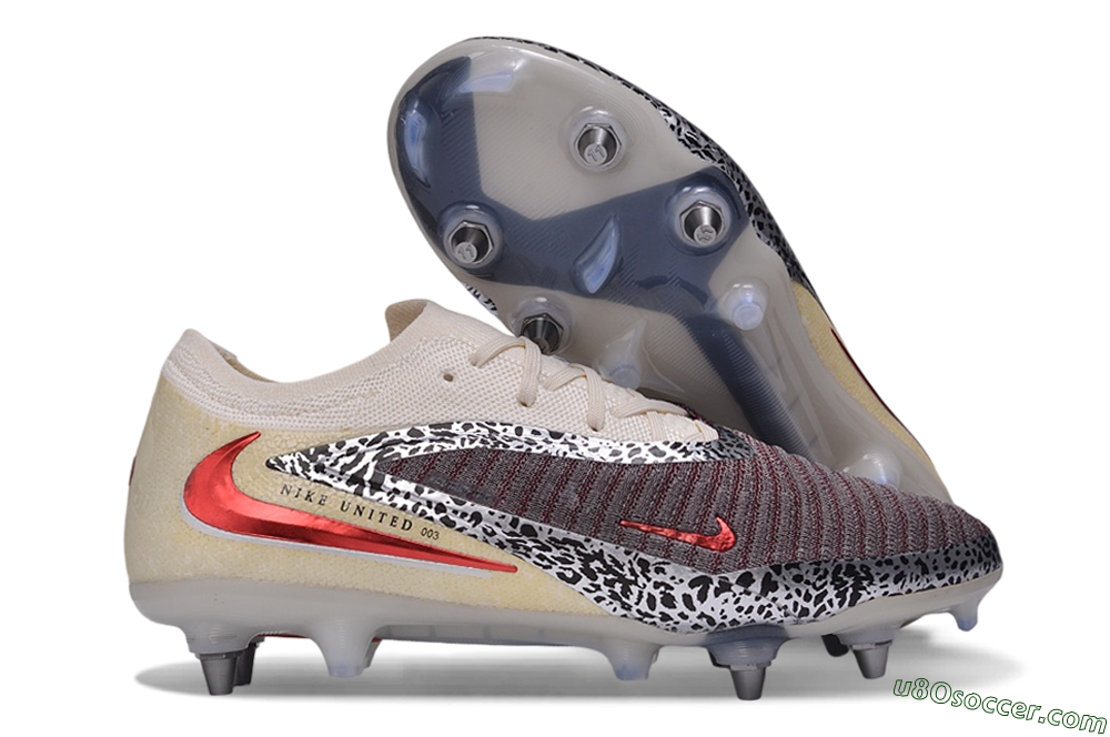 Nike Phantom 6 Elite Low SG Soft Ground Soccer Cleats - Beige/Metallic Silver/Team Red 1