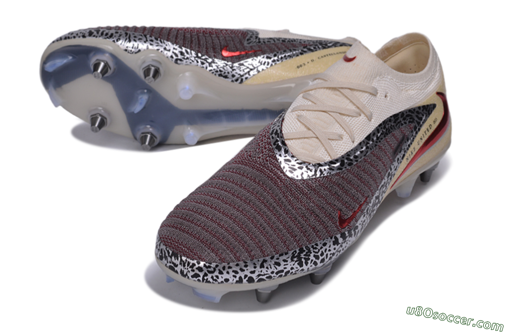 Nike Phantom 6 Elite Low SG Soft Ground Soccer Cleats - Beige/Metallic Silver/Team Red 3