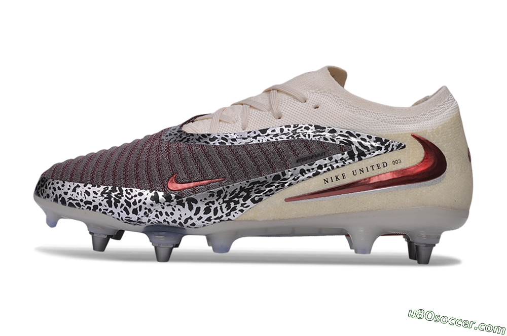 Nike Phantom 6 Elite Low SG Soft Ground Soccer Cleats - Beige/Metallic Silver/Team Red 2