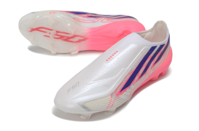 Adidas F50 Hyperfast Elite Laceless FG Firm Ground Soccer Cleats - White/Lucid Pink/Bright Royal
