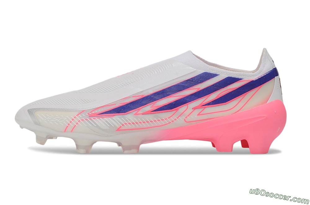 Adidas F50 Hyperfast Elite Laceless FG Firm Ground Soccer Cleats - White/Lucid Pink/Bright Royal 2