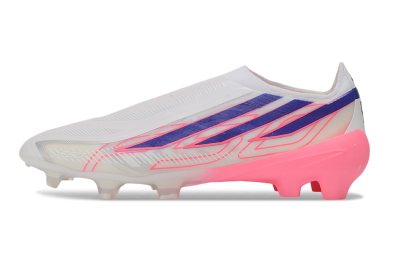 Adidas F50 Hyperfast Elite Laceless FG Firm Ground Soccer Cleats - White/Lucid Pink/Bright Royal