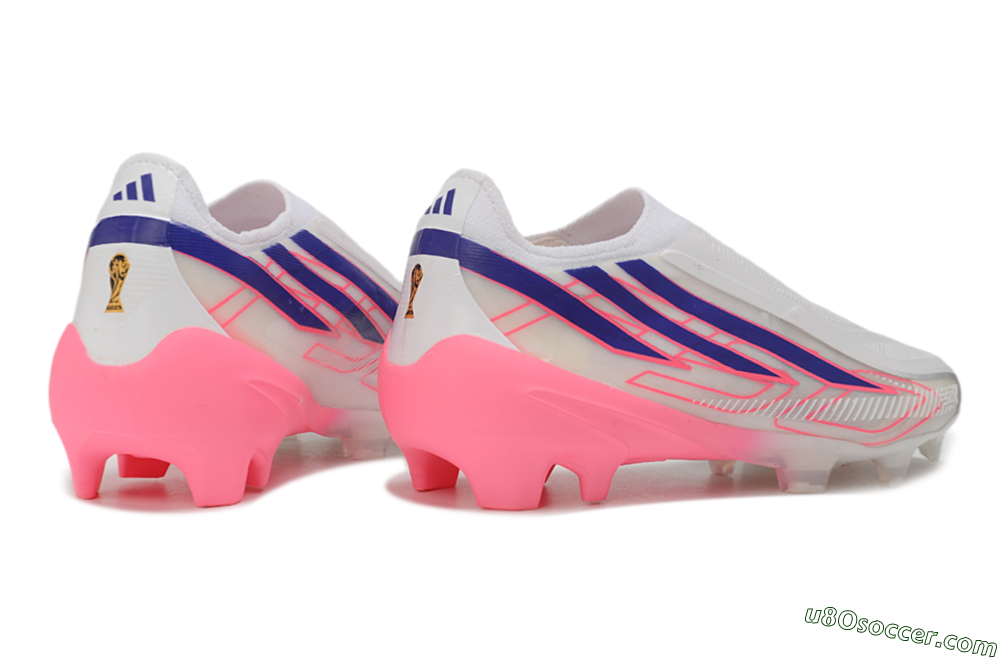 Adidas F50 Hyperfast Elite Laceless FG Firm Ground Soccer Cleats - White/Lucid Pink/Bright Royal 6