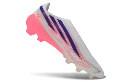 Adidas F50 Hyperfast Elite Laceless FG Firm Ground Soccer Cleats - White/Lucid Pink/Bright Royal