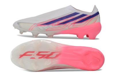 Adidas F50 Hyperfast Elite Laceless FG Firm Ground Soccer Cleats - White/Lucid Pink/Bright Royal