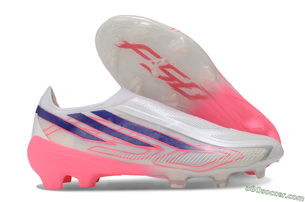 Adidas F50 Hyperfast Elite Laceless FG Firm Ground Soccer Cleats - White/Lucid Pink/Bright Royal 1