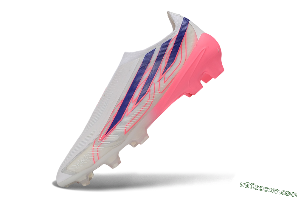 Adidas F50 Hyperfast Elite Laceless FG Firm Ground Soccer Cleats - White/Lucid Pink/Bright Royal 5