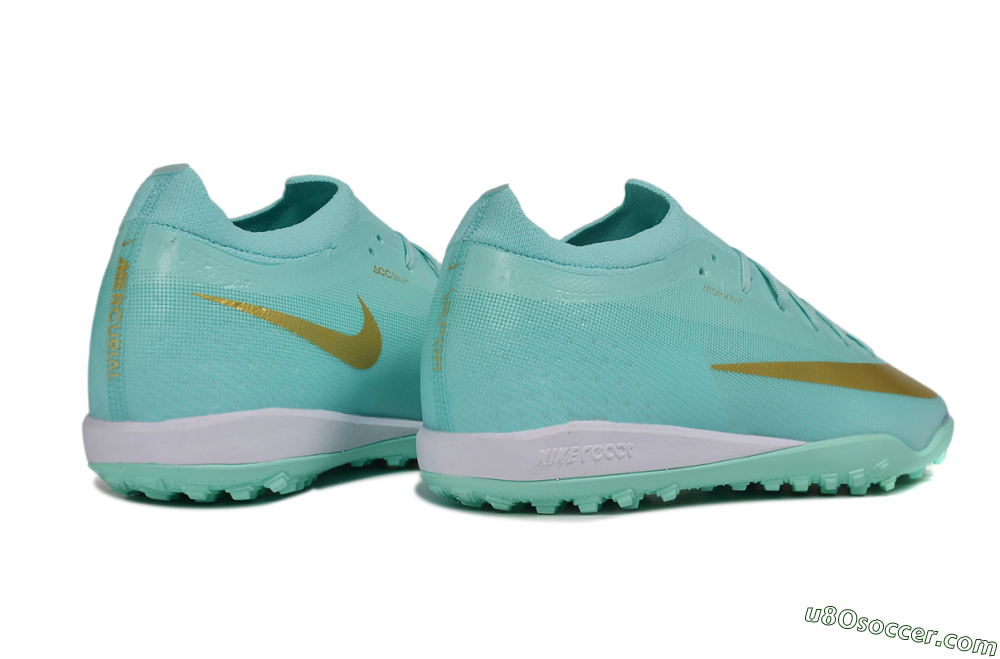 Nike Air Zoom Mercurial Vapor 17 Elite TF Artificial Turf Soccer Shoes - Turquoise/Mint Green/Metallic Gold 6