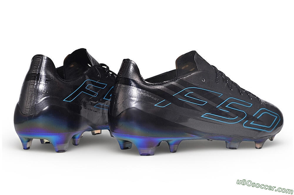 Adidas F50 Hyperfast Evo FG Firm Ground Soccer Cleats - Black/Core Black/Lucid Cyan 6