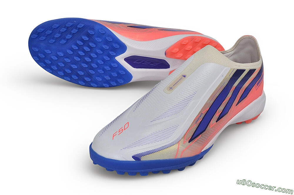 Adidas F50 Hyperfast Elite Laceless TF Artificial Turf Soccer Shoes - White/Lucid Lemon/Solar Red 3