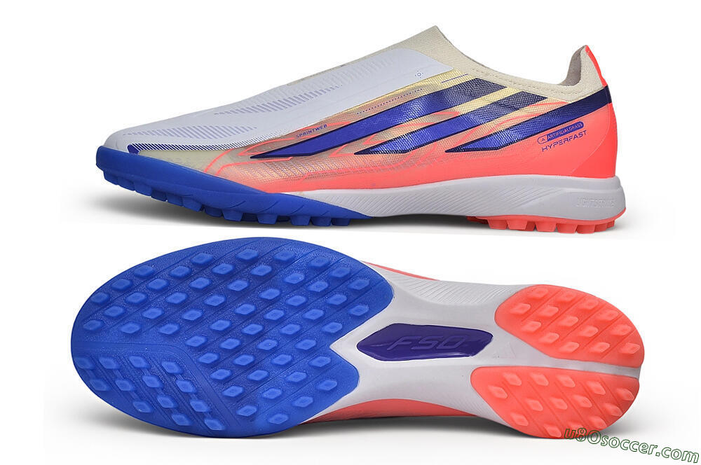 Adidas F50 Hyperfast Elite Laceless TF Artificial Turf Soccer Shoes - White/Lucid Lemon/Solar Red 0