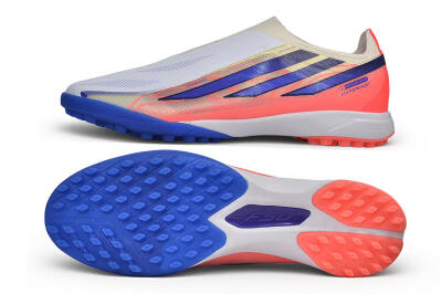 Adidas F50 Hyperfast Elite Laceless TF Artificial Turf Soccer Shoes - White/Lucid Lemon/Solar Red