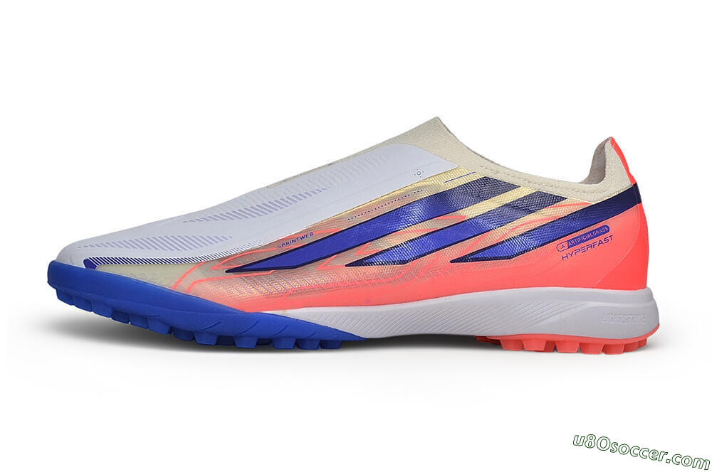 Adidas F50 Hyperfast Elite Laceless TF Artificial Turf Soccer Shoes - White/Lucid Lemon/Solar Red 2