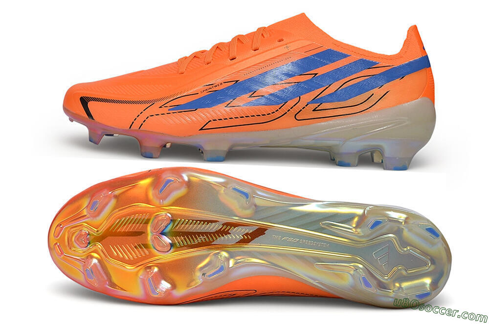 Adidas F50 Hyperfast Elite Laceless FG Firm Ground Soccer Cleats - Orange/Solar Orange/Lucid Blue 0