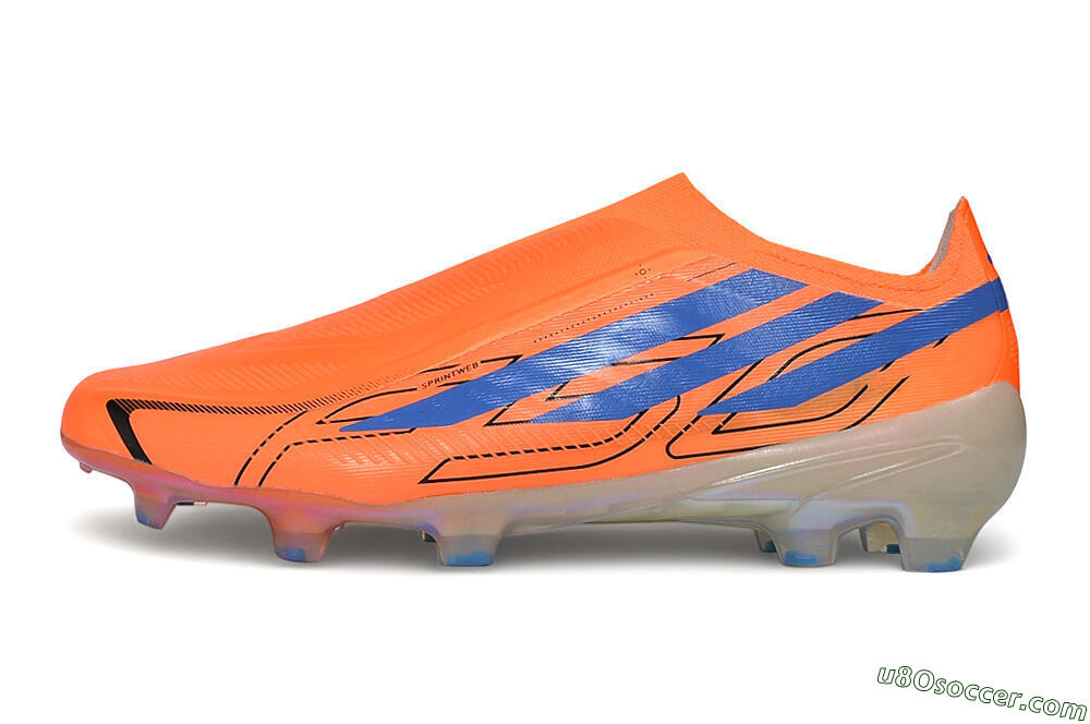 Adidas F50 Hyperfast Elite Laceless FG Firm Ground Soccer Cleats - Orange/Solar Orange/Lucid Blue 2
