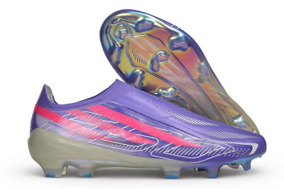 Adidas F50 Hyperfast Elite Laceless FG Firm Ground Soccer Cleats - Purple/Lucid Fuchsia/Iridescent Chrome