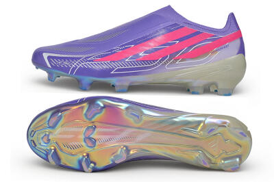 Adidas F50 Hyperfast Elite Laceless FG Firm Ground Soccer Cleats - Purple/Lucid Fuchsia/Iridescent Chrome