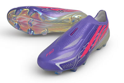 Adidas F50 Hyperfast Elite Laceless FG Firm Ground Soccer Cleats - Purple/Lucid Fuchsia/Iridescent Chrome