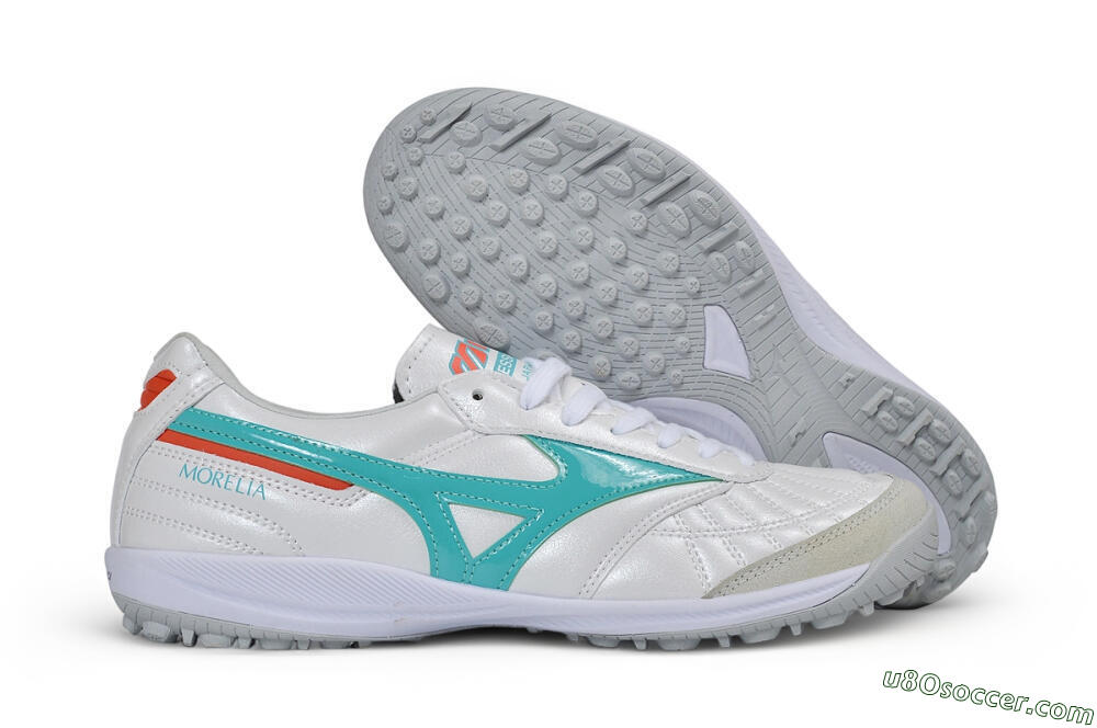 Mizuno Morelia Neo 4 TF Artificial Turf Soccer Shoes - White/Teal/Orange 1