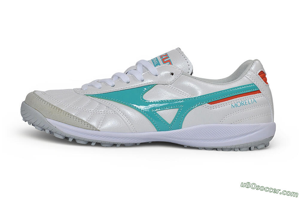 Mizuno Morelia Neo 4 TF Artificial Turf Soccer Shoes - White/Teal/Orange 2