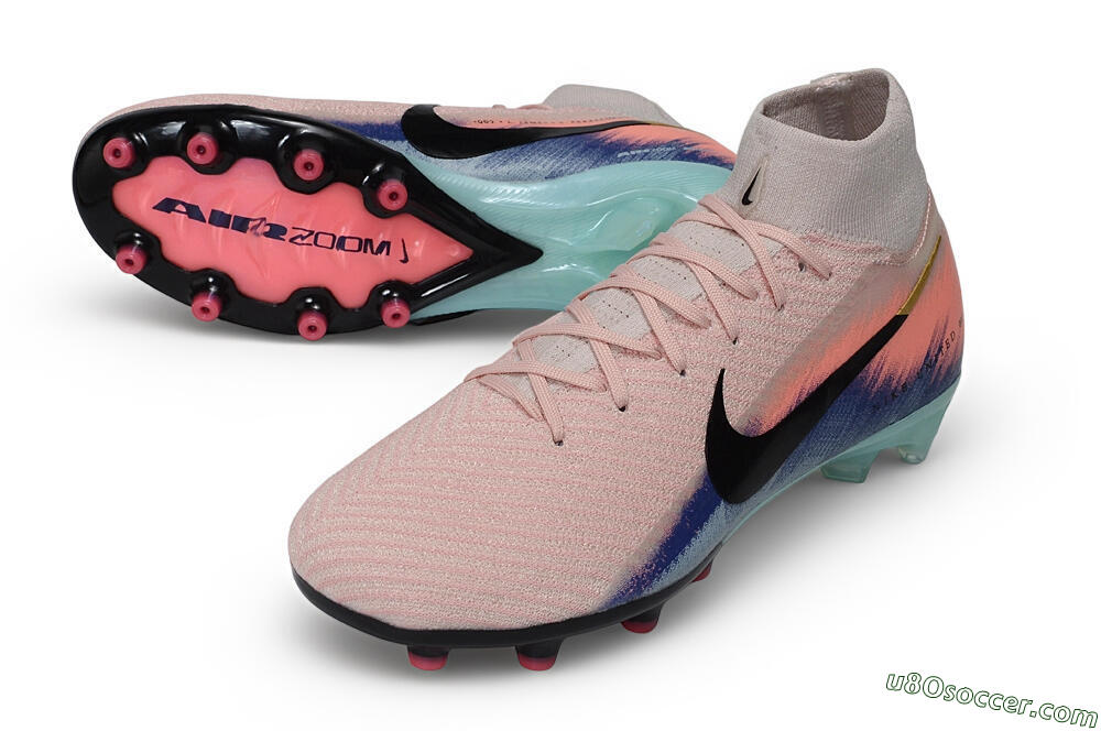 Nike Air Zoom Mercurial Superfly 10 Elite AG Artificial Grass Soccer Cleats - Pink/Sunset Peach/Arctic Teal 3