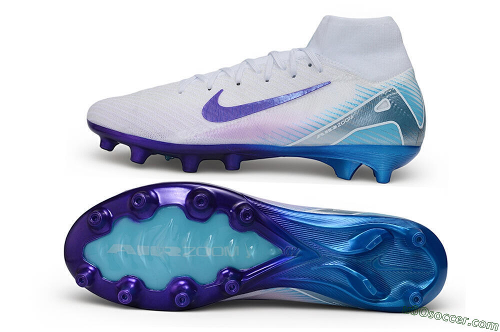 Nike Air Zoom Mercurial Superfly 10 Elite AG Artificial Grass Soccer Cleats - White/Brilliant White/Psychic Purple 0