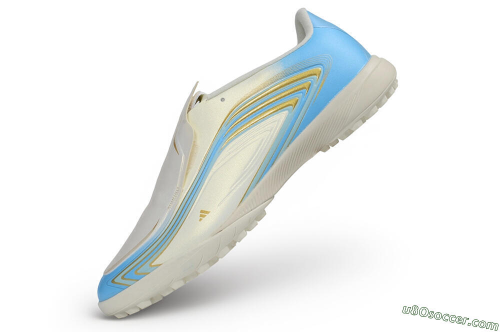Messi x Adidas F50 Elite TF Artificial Turf Soccer Shoes - Beige/Creamy White/Sky Blue 5