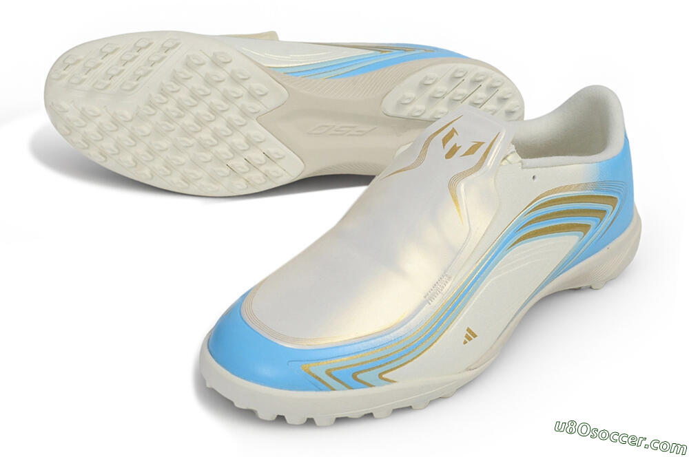 Messi x Adidas F50 Elite TF Artificial Turf Soccer Shoes - Beige/Creamy White/Sky Blue 3