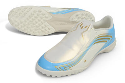 Messi x Adidas F50 Elite TF Artificial Turf Soccer Shoes - Beige/Creamy White/Sky Blue