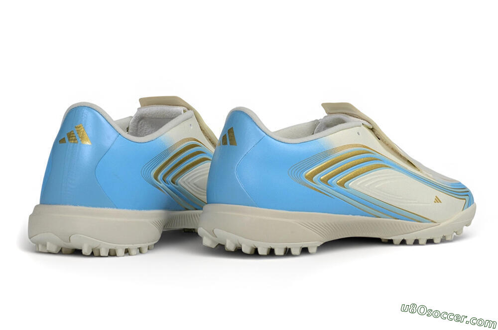Messi x Adidas F50 Elite TF Artificial Turf Soccer Shoes - Beige/Creamy White/Sky Blue 6