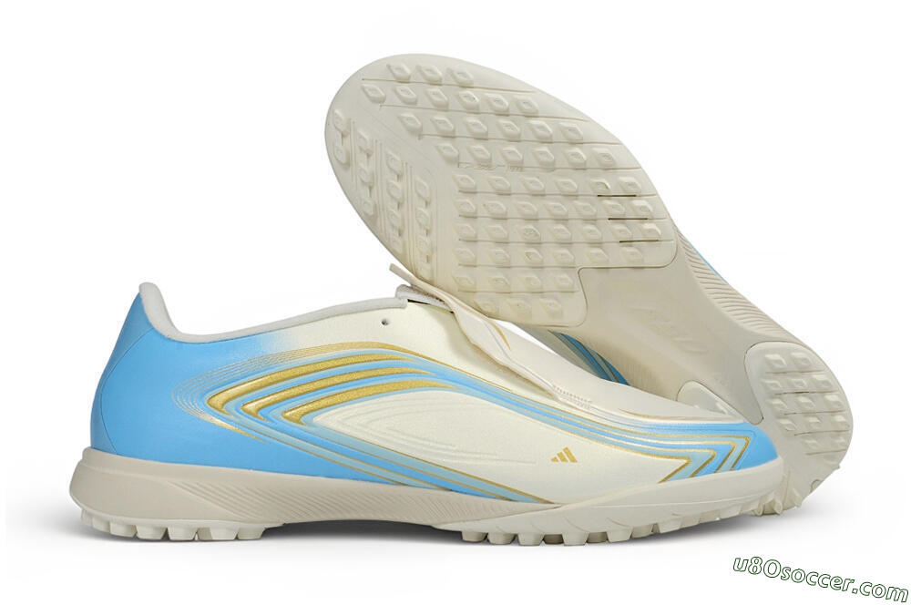 Messi x Adidas F50 Elite TF Artificial Turf Soccer Shoes - Beige/Creamy White/Sky Blue 1