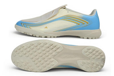 Messi x Adidas F50 Elite TF Artificial Turf Soccer Shoes - Beige/Creamy White/Sky Blue