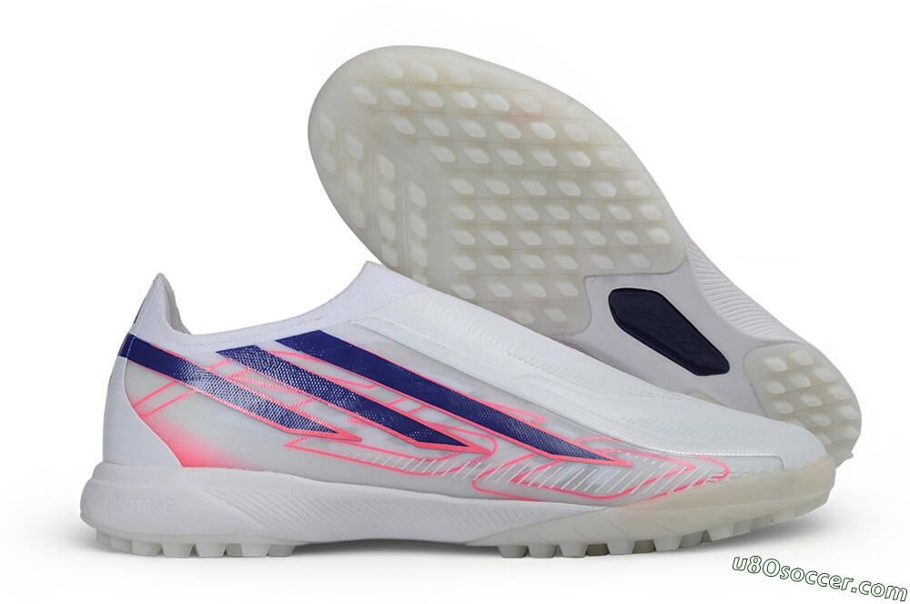 Adidas F50 Hyperfast Elite Laceless TF Artificial Turf Soccer Shoes - White/Lucid Blue/Lucid Pink 1