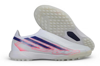 Adidas F50 Hyperfast Elite Laceless TF Artificial Turf Soccer Shoes - White/Lucid Blue/Lucid Pink