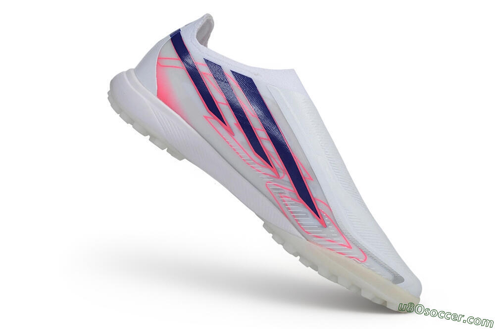 Adidas F50 Hyperfast Elite Laceless TF Artificial Turf Soccer Shoes - White/Lucid Blue/Lucid Pink 4