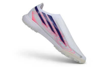 Adidas F50 Hyperfast Elite Laceless TF Artificial Turf Soccer Shoes - White/Lucid Blue/Lucid Pink