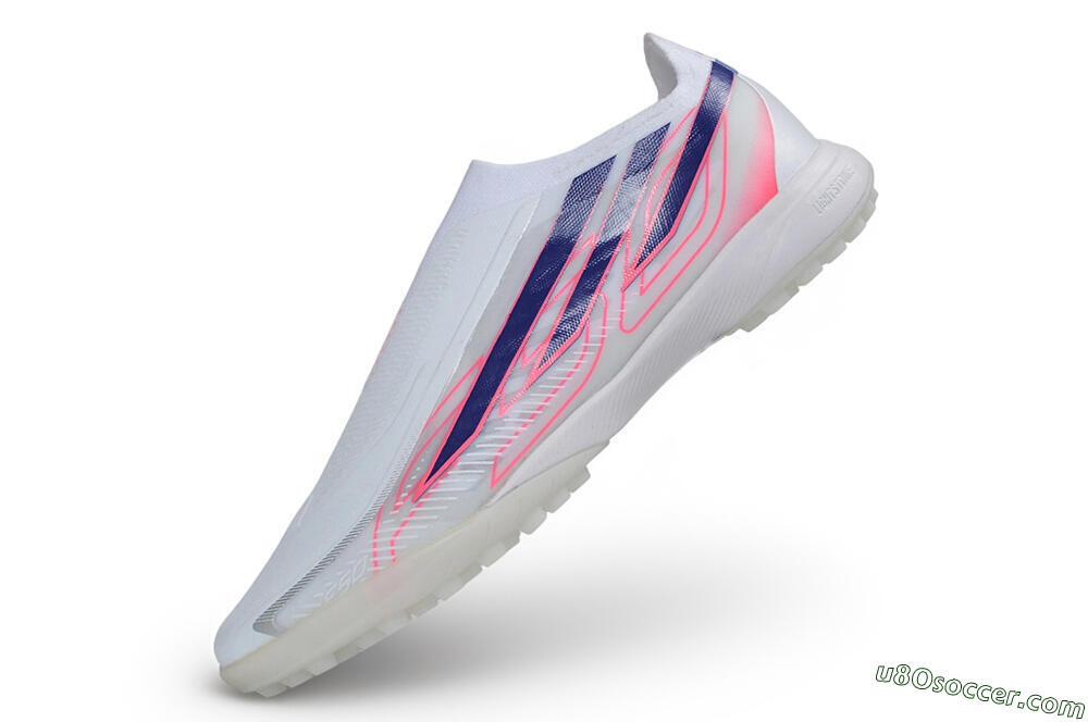 Adidas F50 Hyperfast Elite Laceless TF Artificial Turf Soccer Shoes - White/Lucid Blue/Lucid Pink 5