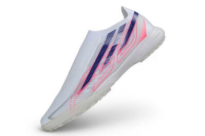 Adidas F50 Hyperfast Elite Laceless TF Artificial Turf Soccer Shoes - White/Lucid Blue/Lucid Pink