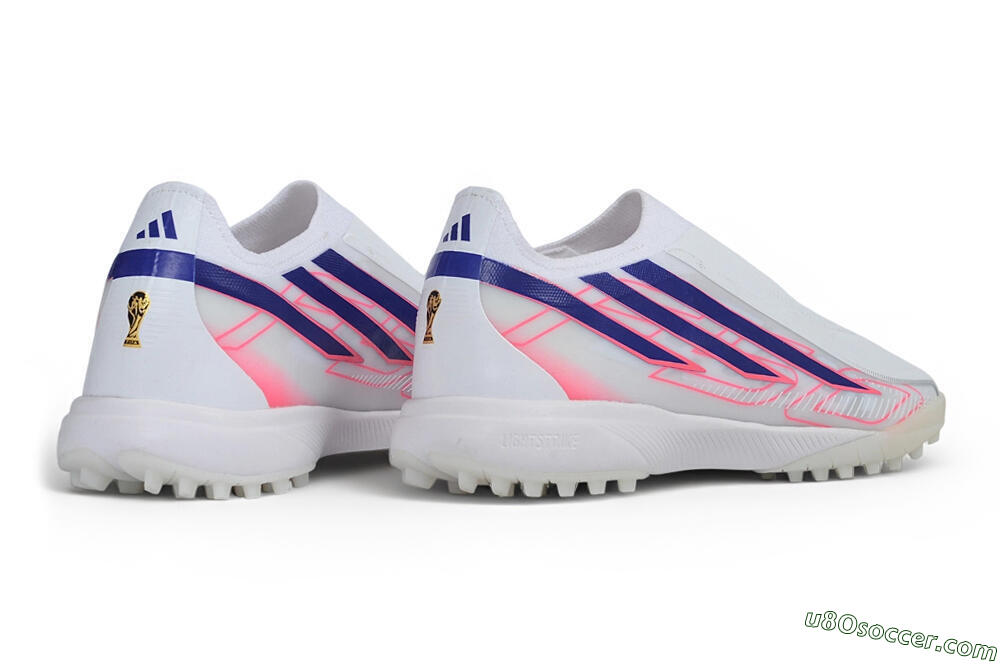 Adidas F50 Hyperfast Elite Laceless TF Artificial Turf Soccer Shoes - White/Lucid Blue/Lucid Pink 6