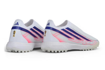 Adidas F50 Hyperfast Elite Laceless TF Artificial Turf Soccer Shoes - White/Lucid Blue/Lucid Pink