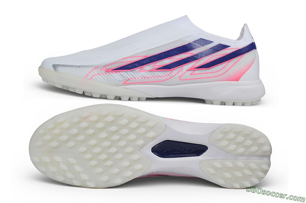 Adidas F50 Hyperfast Elite Laceless TF Artificial Turf Soccer Shoes - White/Lucid Blue/Lucid Pink 0